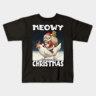 Meowy Christmas, Funny Cute Cat on a Chicken Kids T-Shirt